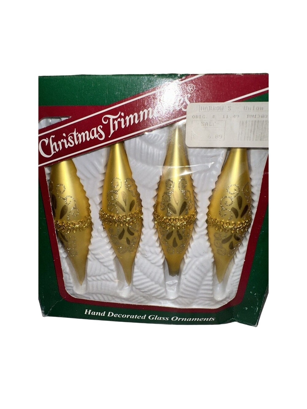 Bradford Novelty Christmas Trimmeries Long Icicle Glass TREE Ornament Box Gold